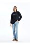 Lcw Modest Navy Blue Crew Neck Printed Oversize Women's Sweatshirt Tunik - 2