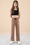Brown Garnished Wide Leg Girls' Elastic Waist Sweatpants 20196