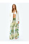 Floral Patterned Wide Leg Viscose Trousers with Pockets - 2