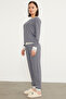 Striped Crew Neck Pajama Set - Navy Blue - 4