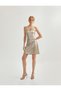 Draped Thin Strap Shiny Mini Dress with Metal Accessory Detail