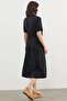 Large Size Gathered Waist Crepe Dress Black - 5