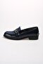 Navy Blue Color Patent Leather and Suede Women's Casual Oxford Flat Shoes - 6