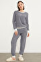Striped Crew Neck Pajama Set - Navy Blue - 3