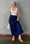 Navy Blue Elastic Waist Crinkled Micro Long Women's Skirt Mg2155 - 3