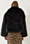 Women's Black Collared Faux Fur Lined Coat 38120 60251969 - 6