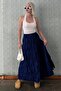 Navy Blue Elastic Waist Crinkled Micro Long Women's Skirt Mg2155 - 2