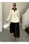 Ecru Black Buttoned Design Stamp Jacket