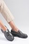 Casey Gray Color Patent Leather Thick Soled Women's Loafer Shoes - 4