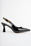 Women's Black Buckled Open-Back Heeled Shoes - 5