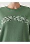 Lcw Modest Green Crew Neck New York Printed Women's Thick Sweatshirt Tunic - 3