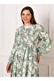 Floral Patterned Large Size Viscose Dress - Water Green - Alia - 2