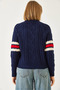Women's Navy Blue V-Neck Patterned Knitwear Sweater 20246919 - 6
