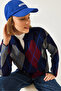 Women's Navy Blue Anthracite Polo Collar Patterned Knitwear Sweater 20247580 - 3