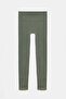 Khaki Thin Corded High Waist Thin Sports Leggings