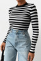Women's Camisole Striped White Black Stand Collar Blouse - 4