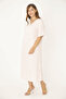 Women's Large Size Pink Collar Lace Detailed Stripe Combination Dress 65N36787