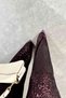 Women's Loose Pants with Elastic Waist and Sequins - Burgundy - 3