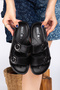 Mulex Women's Buckle, Stylish, Leather Casual Black Sandals/Slippers