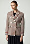 Croscos Women's Jacket Collar Long Sleeve Button Detailed Tweed Orange Jacket