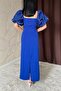 Square Collar Maxi Length Stone Detailed Cobalt Blue Dress - 5