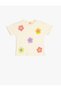 Floral Embroidered Crew Neck Ecru Baby Girl T-Shirt 5Smg10064Ak