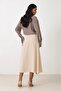 Beige Asymmetrical Cut Midi Skirt - 2