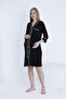 Pregnant and Maternity Knitted Nightgown with Front Button and Stripe Detail - 2