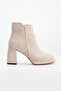 Women's Platform Heeled Boots in Suede with Flat Upper and Zipper - 3