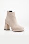 Women's Platform Heeled Boots in Suede with Flat Upper and Zipper - 4