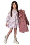 Girls Floral Print Pleated Dusty Rose Trench Coat Dress - 6