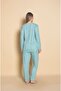 Women's Bamboo Pajamas Set - Long Sleeve, Three-Button Collar, Guipure Detail - 3