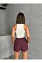 Women's Burgundy Floral Short Cream Camisole Strap Top Pajama Set - 6