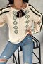 Women's Beige Tasseled Embroidered Cotton Blouse - 6