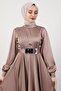 Front Pleated Hijab Evening Dress Mink - 5