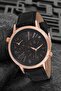 Men's Rose Gold Black Leather Band and Dial Wristwatch - Elegant Design with Dual Time Feature - 4