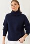 Women's Navy Blue Collar and Sleeve Fringed Knitwear Sweater 20246912 - 2