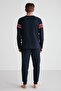 18732 Men's Navy Blue Round Neck Long Sleeve Pajama Set - 3