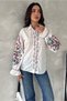 Women's White Floral Embroidery Embroidered Cotton Shirt - 6