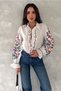Women's White Floral Embroidery Embroidered Cotton Shirt - 5