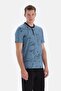 33080 Men's Blue Short Sleeve Round Neck Placket Pajamas Set