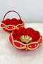 Red Velvet Shiny Stone Decorated Henna Night Tray Basket for Bride Team, Engagement, Nikah, Wedding, Promise - 2
