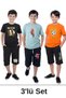 3-Piece Never-Skater-Football Printed Boys' Short Sleeve Double Pocket Capri Top and Bottom Set