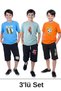 3-Piece Never-Skater-Football Printed Boys' Short Sleeve Double Pocket Capri Bottom-Top Suit