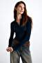 Sayda Women's Viscose Blended Polo Neck Slim Fit Navy Blue Blouse