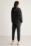 Carroline Women's Embroidery Embroidered Relaxed Tight Leg Organic Cotton Black Sweatpants - 6
