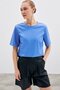 Short Sleeve Leather Blouse - Blue - 3