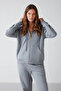 Carlota Women's Fleece Inside Organic Fabric Metal Zippered Hooded Soft Blue Sweatshirt - 4