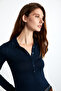Sayda Women's Viscose Blended Polo Neck Slim Fit Navy Blue Blouse - 4
