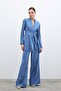High Waist Patterned Trousers - Indigo